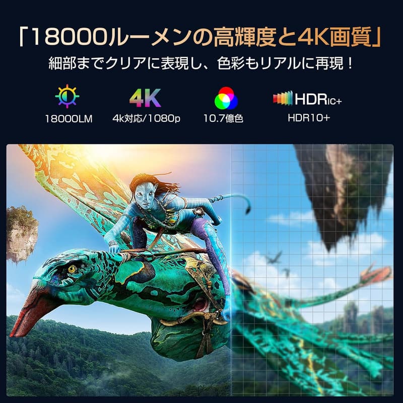 家庭用プロジェクター【2025最新Android TV・270°回転・18000LM・1080P・4K対応】Bluetooth5.4内蔵・自動台形補正・Wi-Fi6接続可・ホワイト