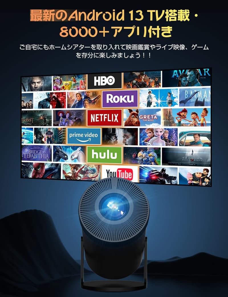 2025年新登場 高輝度小型プロジェクター 4K対応・270°回転・Wi-Fi6 50%ズーム・自動台形補正・Bluetooth5.3