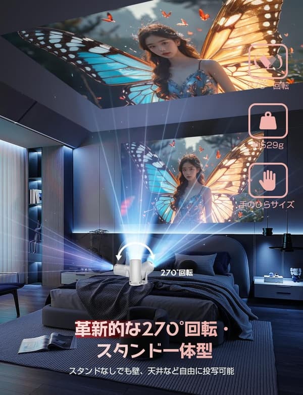 最新Android TV 13.0搭載・20000LM・4K対応小型プロジェクター【家庭用・天井投影・Bluetooth5.3】