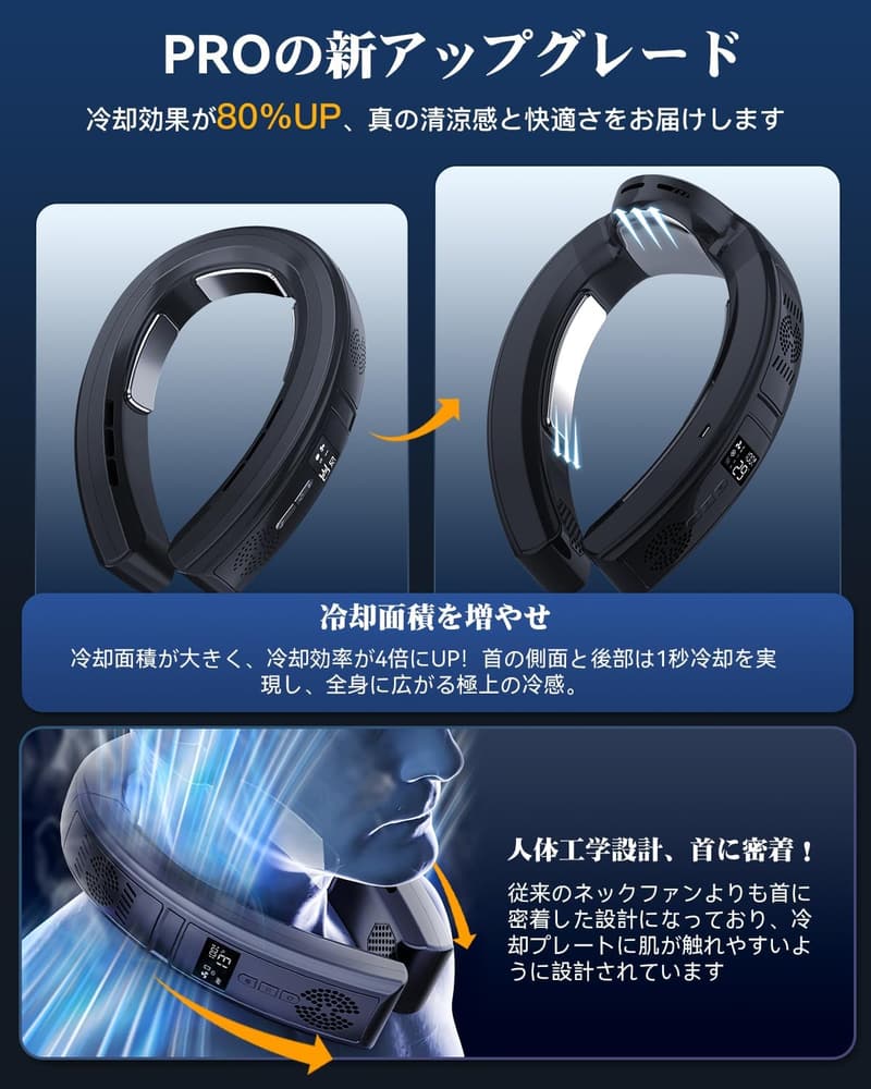 ネッククーラー・携帯扇風機【10000mAh大容量・冷暖両用・瞬間冷却】ハンズフリータイプ・熱中症対策・旅行・スポーツ用（ホワイト）