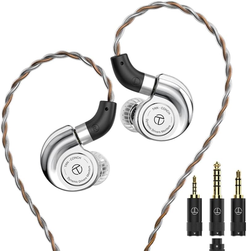 TRN-CONCH モニターイヤホン 有線 交換式プラグ 高遮音性 IEM シルバー