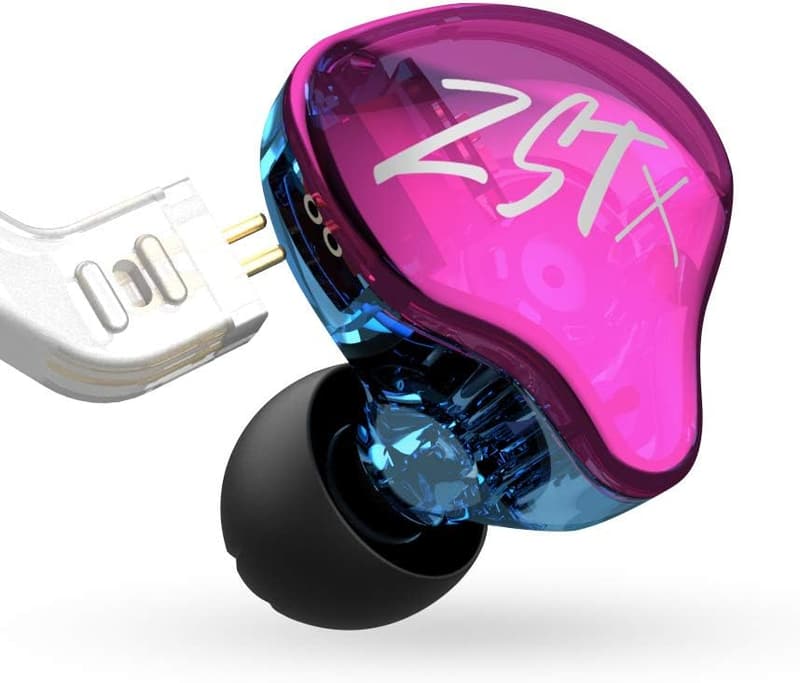ハイブリッドイヤホン KZ ZSTX 1BA+1DD 重低音 カナル型 銀メッキ リケーブル (紫)