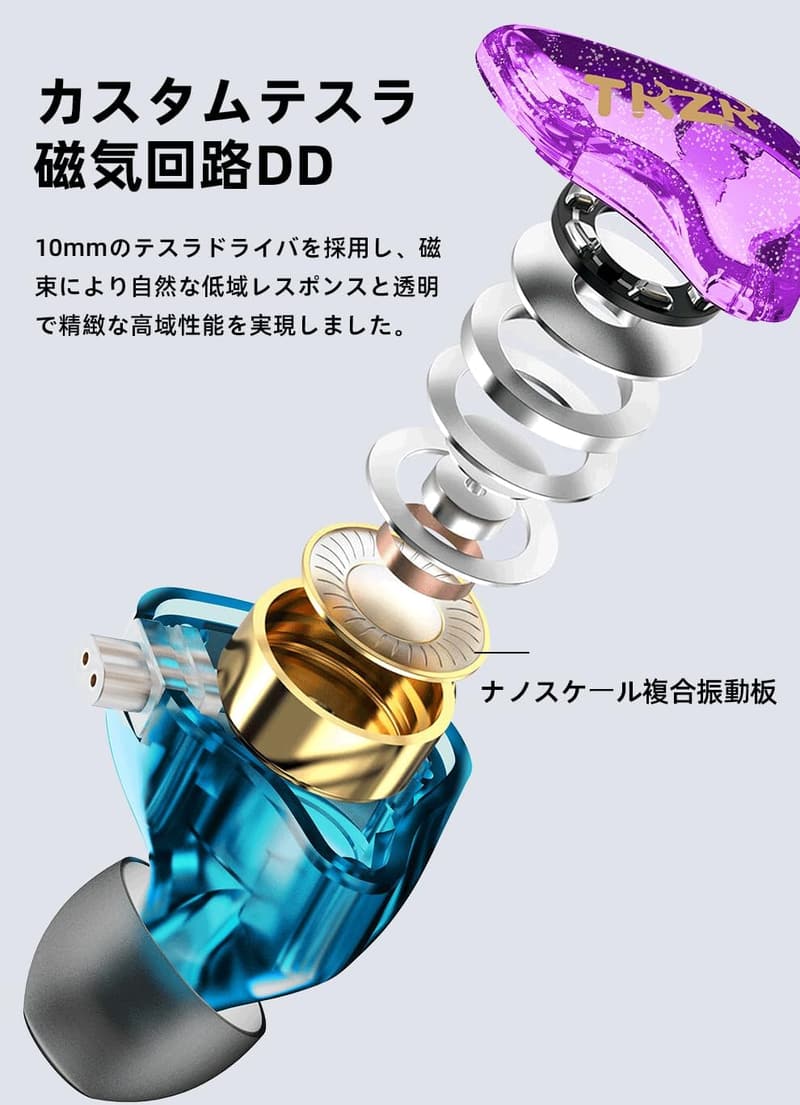 有線ゲーミングイヤフォン TKZK TK01 10mmダイナミックモニター (緑・マイク無し)