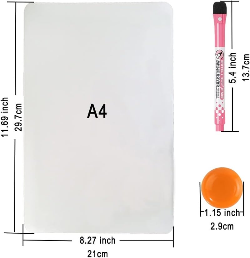 ホワイトボード A4サイズ 磁気タイプ 伝言 メッセージ用 厚手 高品質 （マーカー4本・マグネット12個付き）