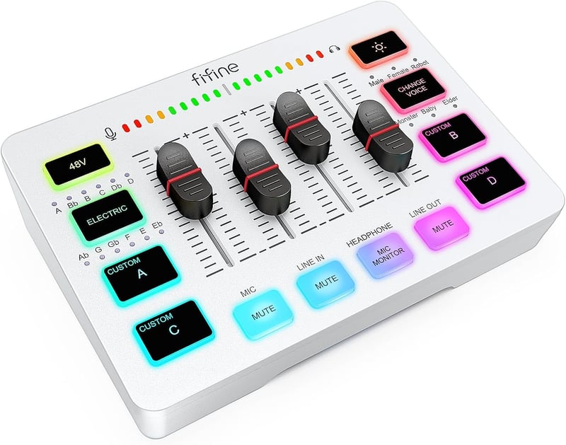 ゲーミングオーディオミキサー FIFINE AmpliGame SC3W RGB機能・ボイスチェンジャー搭載