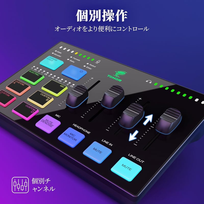 ゲーミングオーディオミキサー RGBオーディオインターフェース XLR接続対応 配信用 TX310