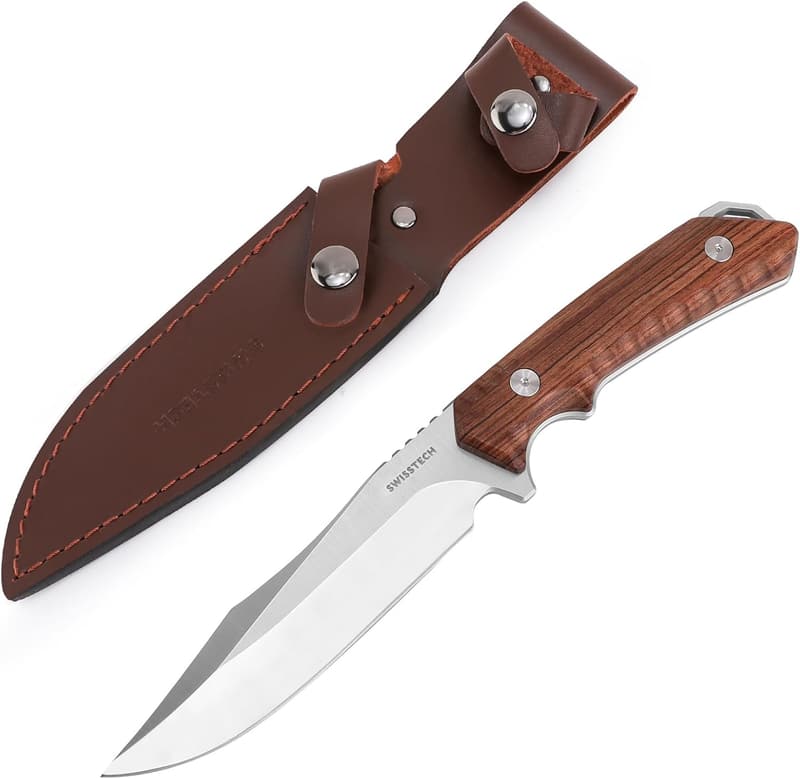 アウトドア用フルタングシースナイフ 天然ウッドハンドル ケース付き 26cm
