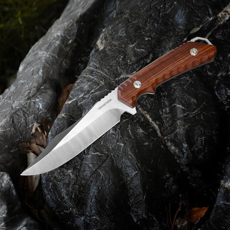 アウトドア用フルタングシースナイフ 天然ウッドハンドル ケース付き 26cm