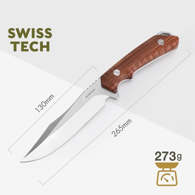 アウトドア用フルタングシースナイフ 天然ウッドハンドル ケース付き 26cm