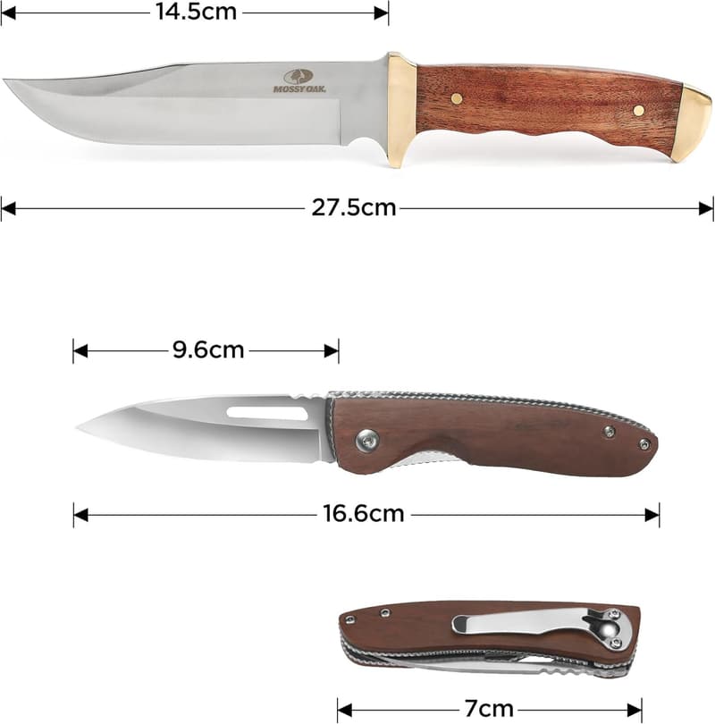 アウトドア用フルタングナイフセット（シースナイフ・折りたたみ）天然ウッドハンドル全長275mm・166mm
