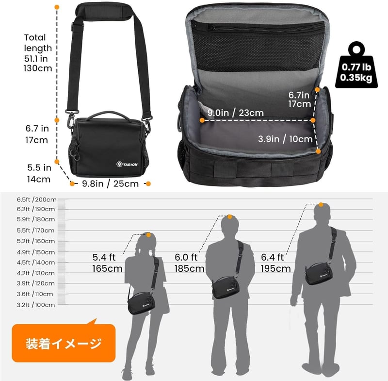 TARION 撥水加工ショルダーカメラバッグ 一眼レフ用コンパクトスリングバッグ レインカバー付き