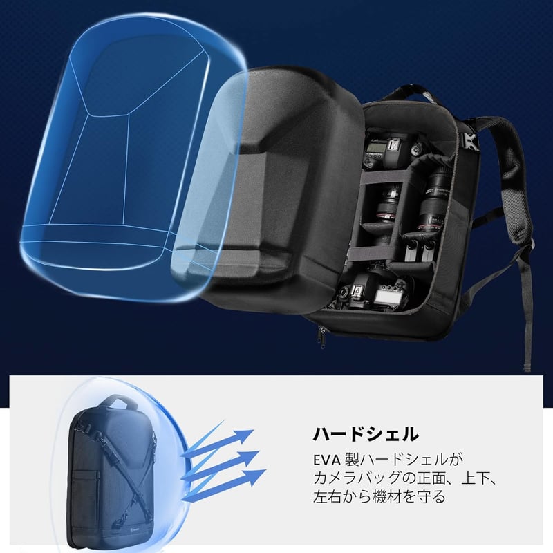 TARION ハードシェルカメラバッグ 大容量 耐衝撃 撥水加工 ブラック