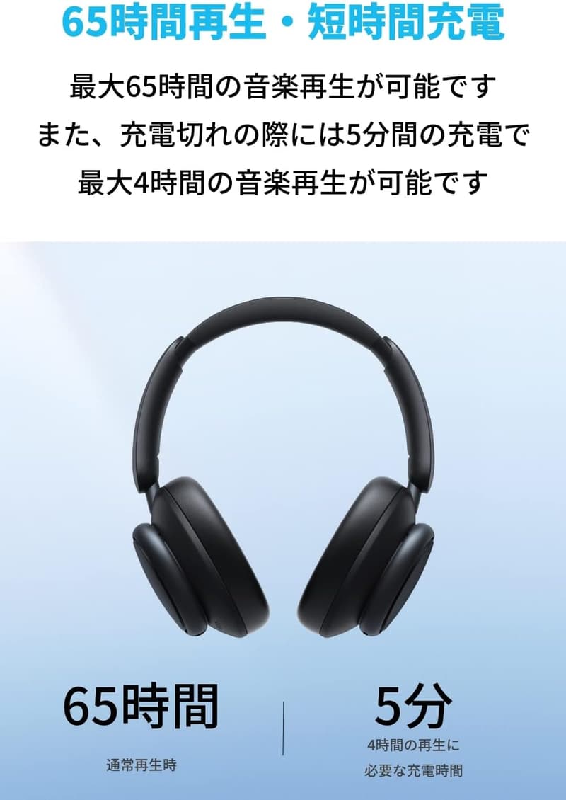 Anker Soundcore Space Q45 Bluetooth 5.3 ワイヤレスヘッドフォン ブラック - 最大65時間再生・ウルトラノイズキャンセリング・ハイレゾ対応