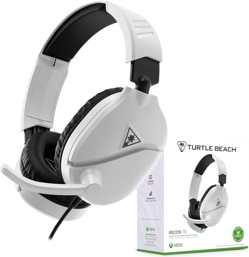 TURTLE BEACH ゲーミングヘッドセット Recon 70 X 2024 ホワイト - 超軽量230g、有線3.5mm、マルチプラットフォーム対応、マイク付き【メーカー保証2年】