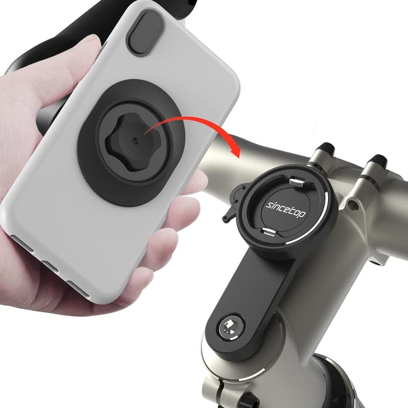 マウンテンバイク用スマホホルダー - アルミ製ステムキャップ、即時取り付け、iPhone・Galaxy・Google対応