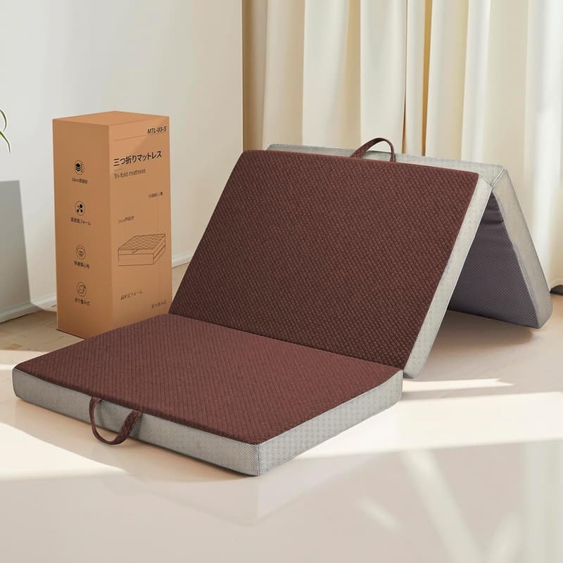 高反発折りたたみマットレス シングル 10cm 【ブラウン】 腰痛対策 通気性抗菌 ウレタン 体圧分散