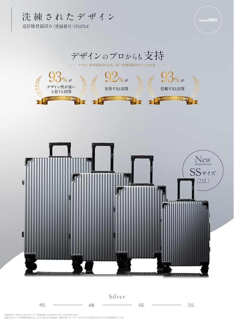 2024年新登場【TVメディア掲載】大型シルバーキャリーケース Mサイズ