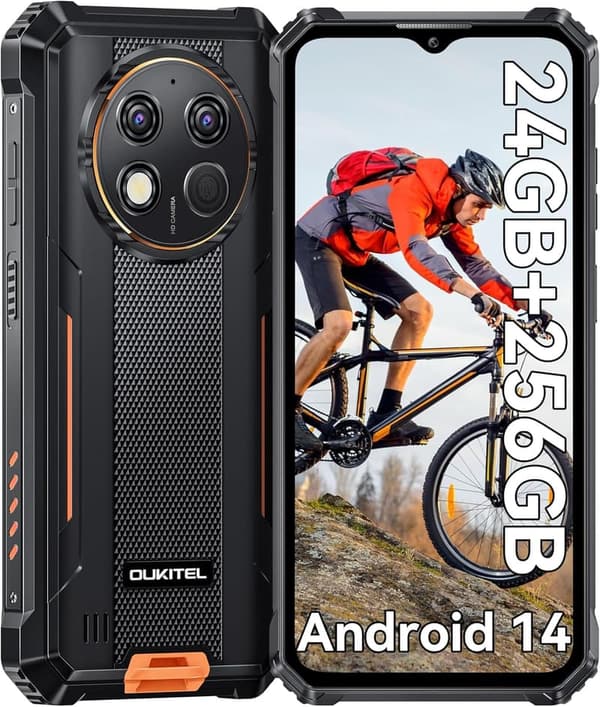 OUKITEL G1 タフネススマホ 24+256GB ROM 10600mAh大容量バッテリー 6.52インチ 48MP防水防塵 Android14 4GデュアルSIM NFC