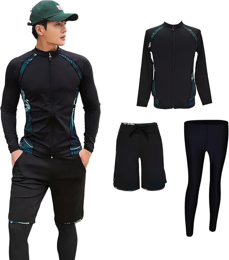 メンズ UVカット ラッシュガード 水着 上下セット 競泳用 スポーツウェア 3点セット