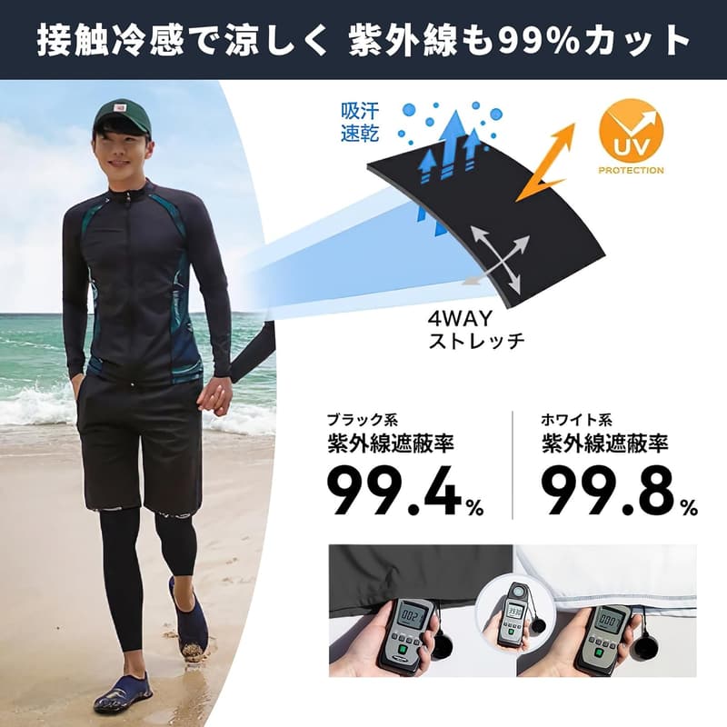 メンズ UVカット ラッシュガード 水着 上下セット 競泳用 スポーツウェア 3点セット