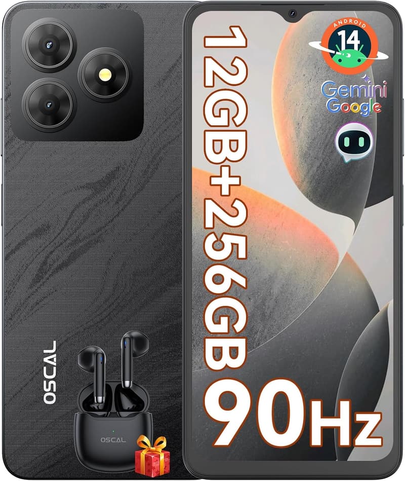 OSCAL Flat2 6.56インチ スマートフォン本体 12GB+256GB 5000mAh GPS/OTG対応 SIMフリー