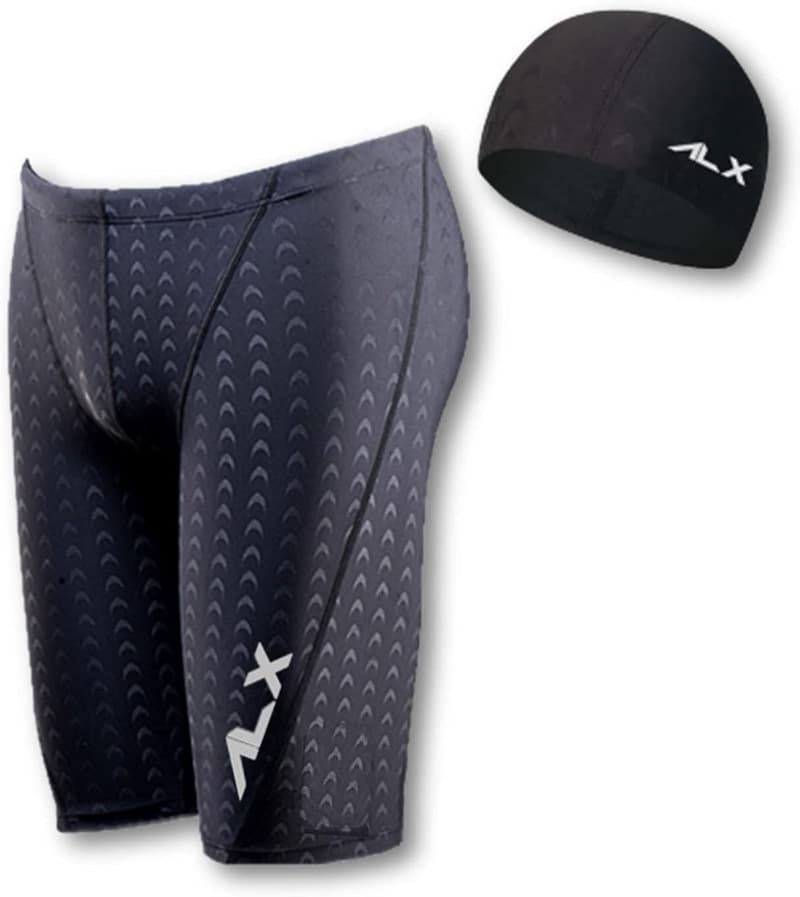 競泳用 メンズ サメ肌撥水スイムパンツ・スイムキャップ 2点セット