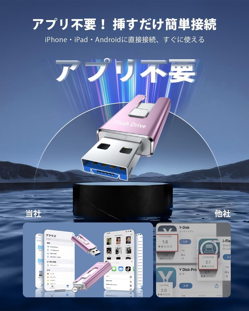 スマホ写真保存 USBメモリ 256GB 高速データバックアップ iOS/Type-C対応 パープル