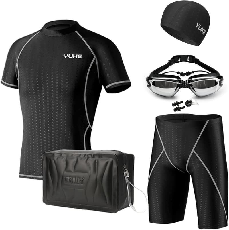 メンズフィットネス水着6点セット・通気性・速乾・ラッシュガード付き