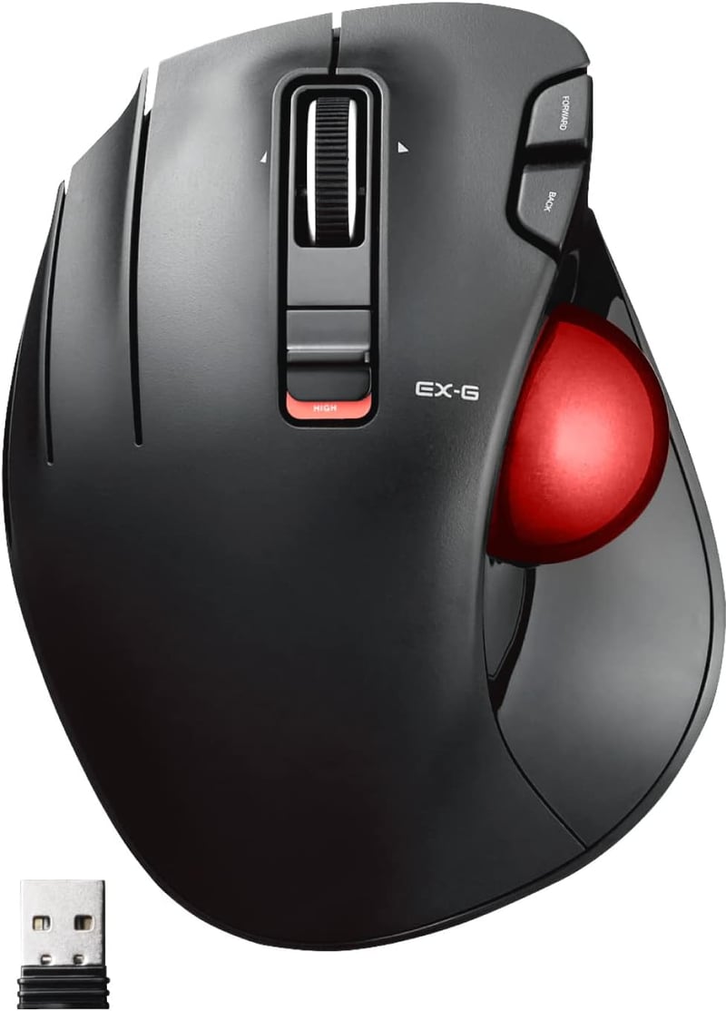 左手専用 ワイヤレストラックボールマウス 赤玉 6ボタン ゲーミングセンサー付き ブラック M-XT4DRBK-G