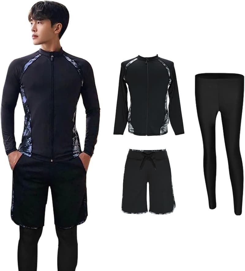 メンズ UVカット ラッシュガード 水着 3点セット フィットネス用 大きいサイズ