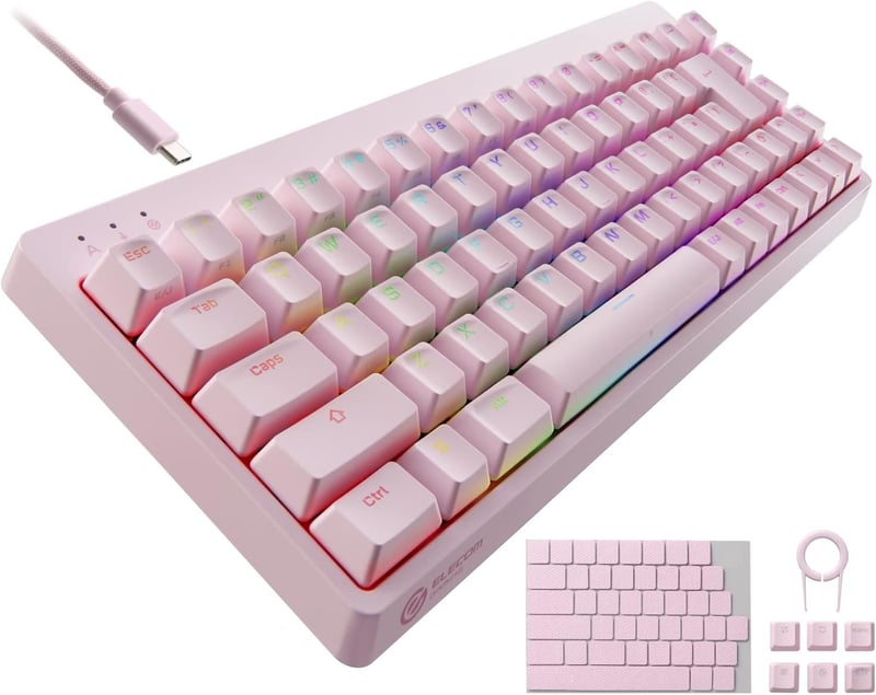 ゲーミングキーボード V-custom VK300S ピンク 65% 有線 メカニカル 銀軸 USBポート付き