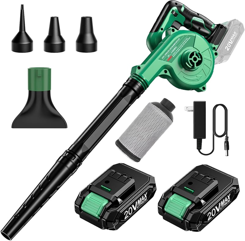 洗車・庭掃除用強力コードレスブロワー 風量調整可 2.0Ahバッテリー2個付き