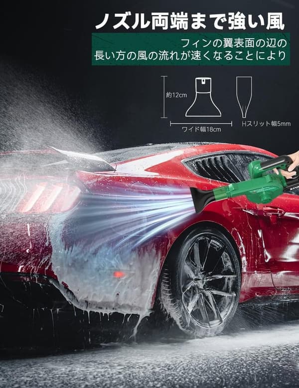 洗車・庭掃除用強力コードレスブロワー 風量調整可 2.0Ahバッテリー2個付き