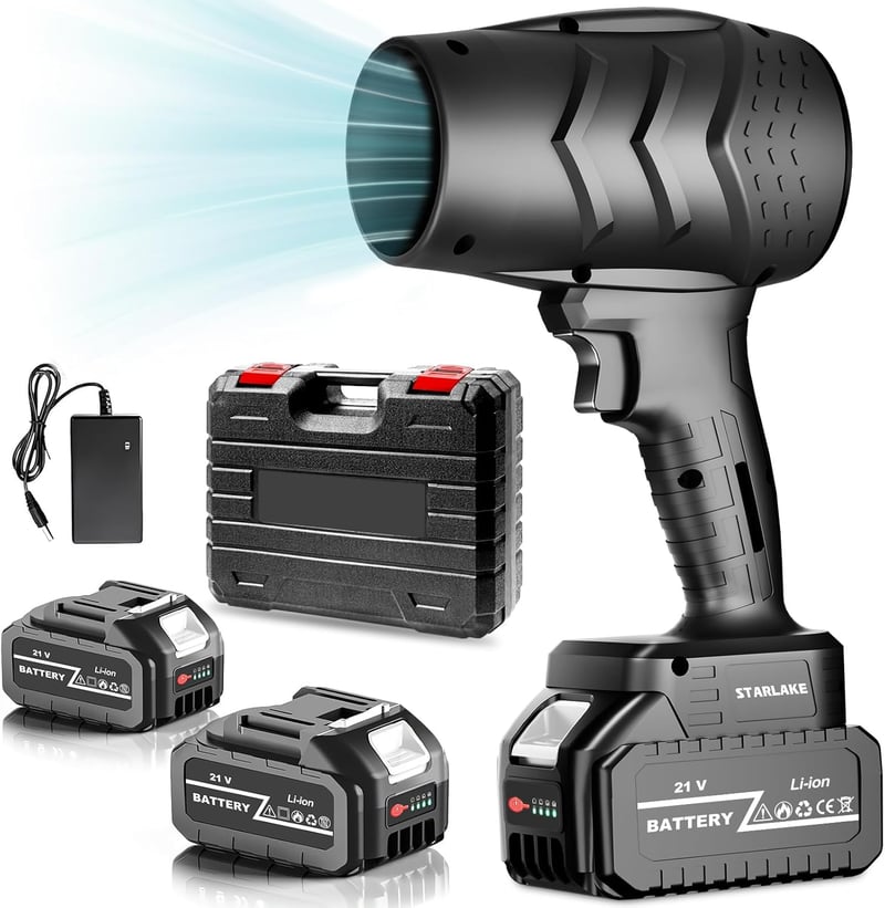 充電式エアダスター ブロワー 3000mAhバッテリー2個搭載 軽量 ターボジェットファン 高速回転 70m/s コードレス(ブラック)