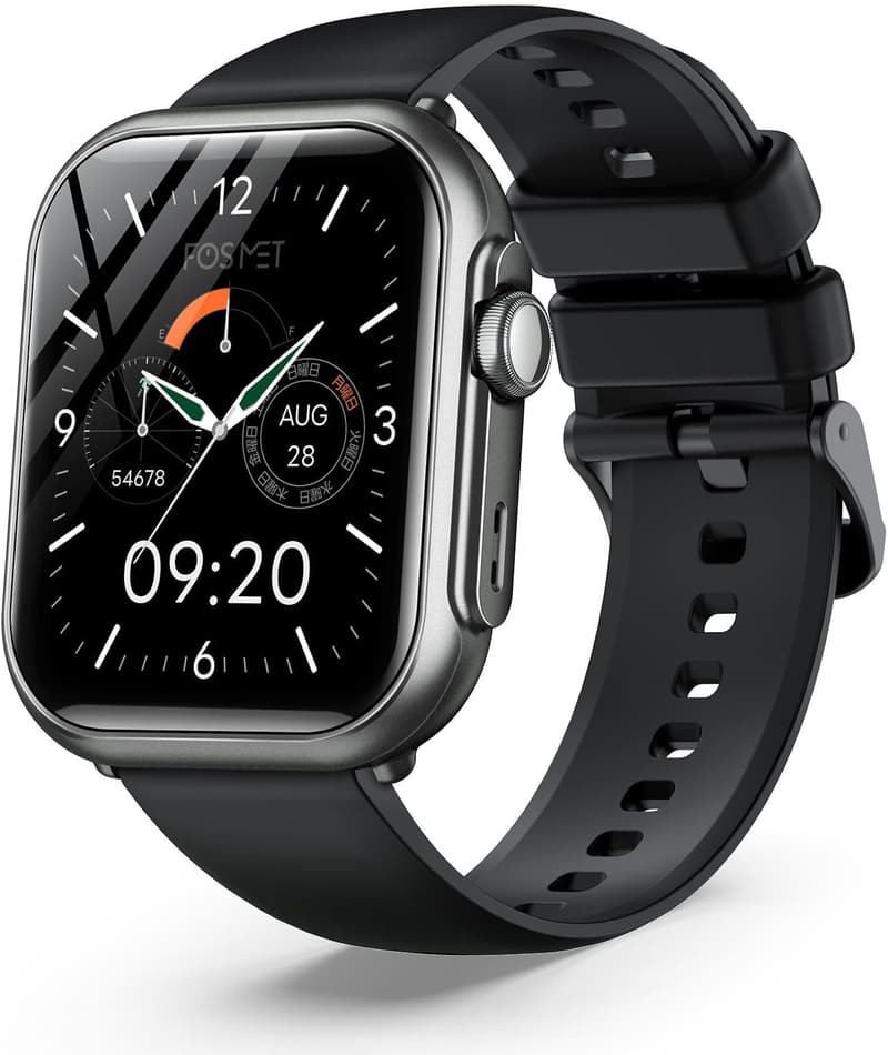 100日スタンバイ・30日連続使用のFOSMETスマートウォッチ（Bluetooth通話機能・IP68防水・健康管理・28g・高輝度1.85インチ）