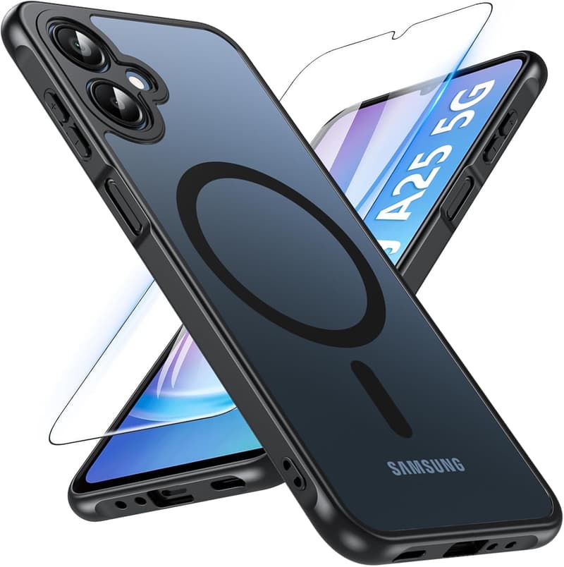 Galaxy A25 5G用 マグセーフ対応 半透明スマホケース【ガラスフィルム付き】