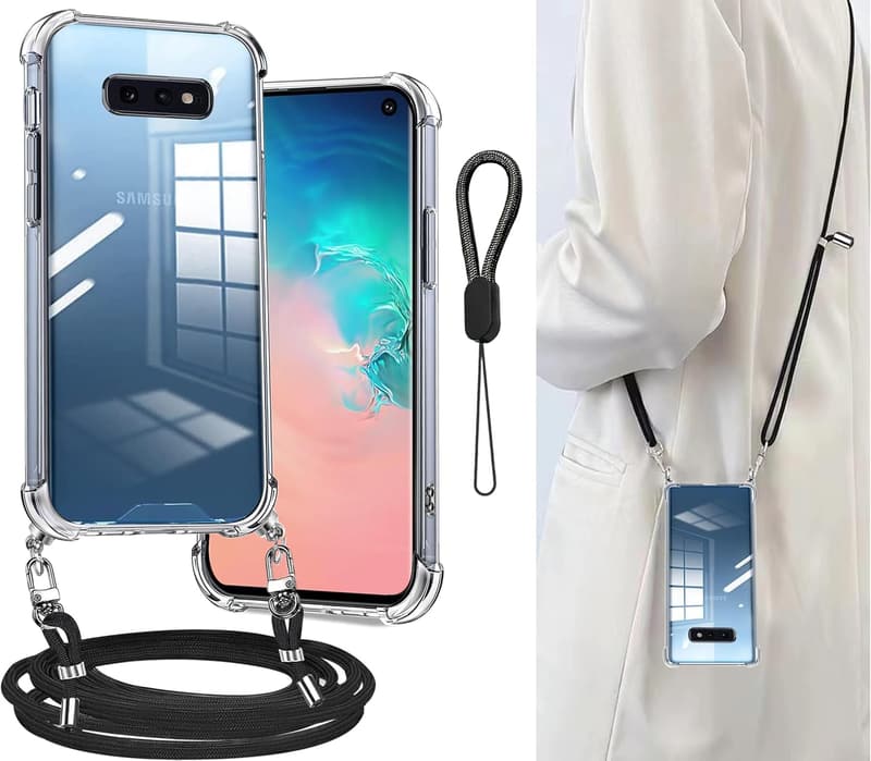 Galaxy S10 ケース SC-03L/SCV41用 透明薄型ショルダーケース ストラップ2本付き 耐衝撃 米軍MIL規格