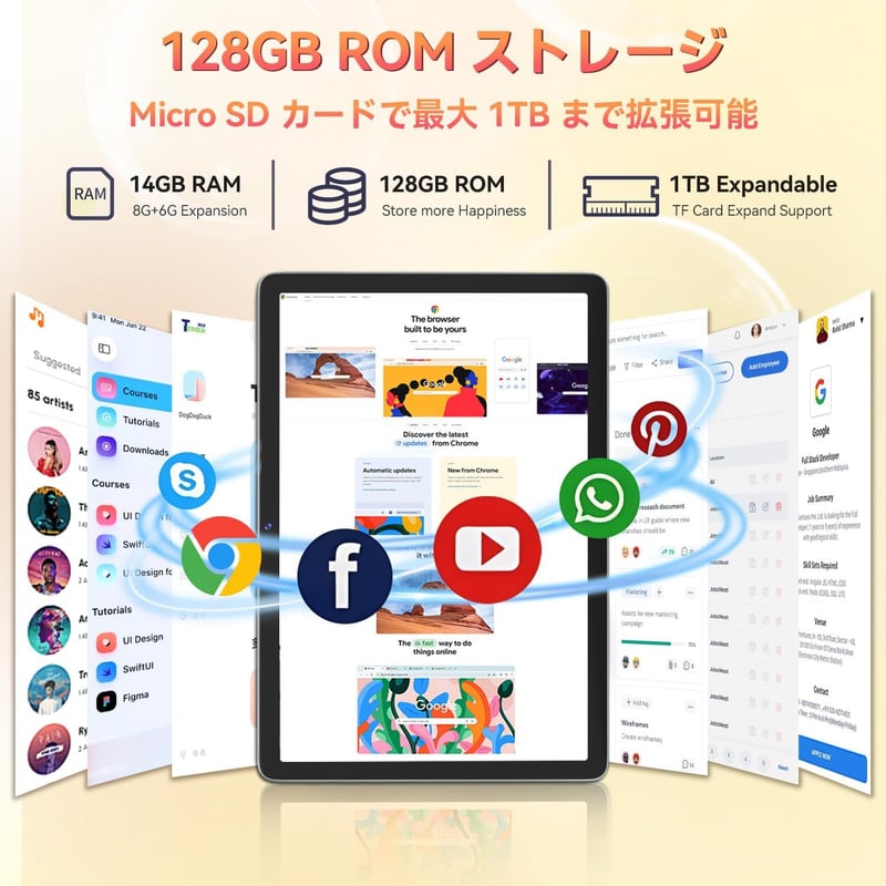 Android14タブレット 10インチ Wi-Fiモデル 128GB+1TB拡張 8000mAh 8コアデュアルカメラ付き (グレー)