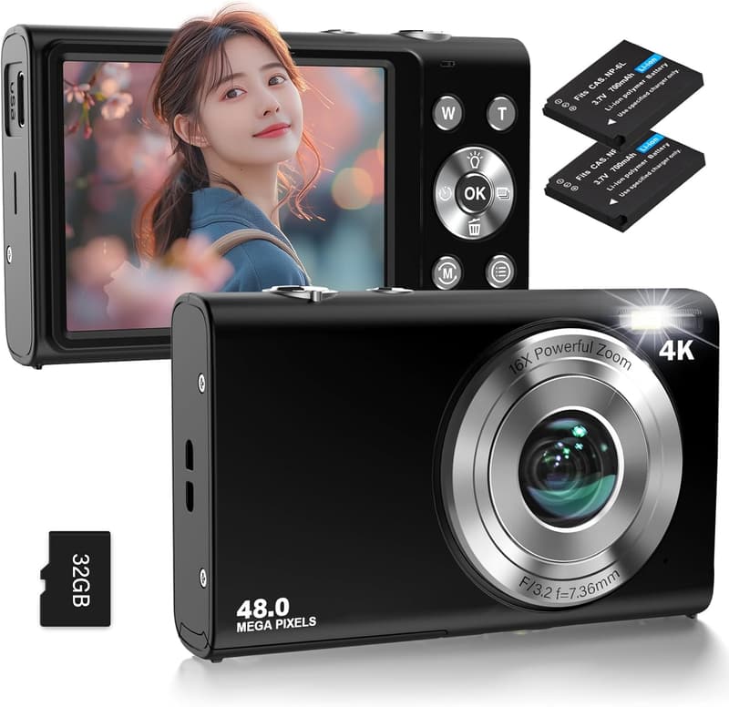 4Kオートフォーカスデジタルカメラ 4800万画素 手ぶれ補正・自撮り機能搭載