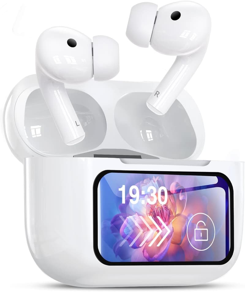 ワイヤレス Bluetooth イヤホン ANC搭載・多機能タッチスクリーン・最大32時間再生（ホワイト）