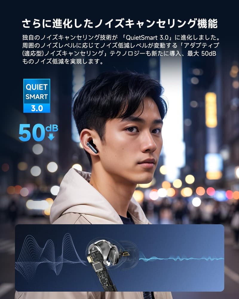EarFun Air Pro 4 ワイヤレスイヤホン - ハイブリッドANC、52時間再生、LDAC対応 (ブラック)