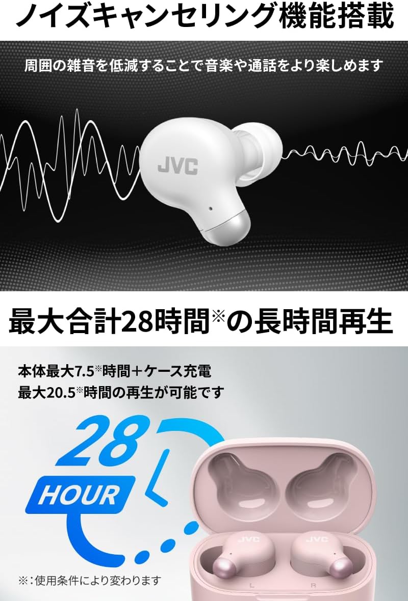 JVC HA-Z251T-W ワイヤレスイヤホン Bluetooth 5.3 ノイズキャンセリング 防滴 小型 軽量 ホワイト