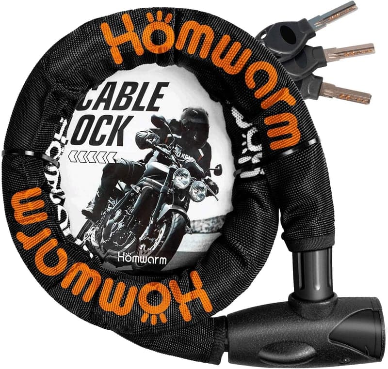 バイク盗難防止チェーンロック 直径22mm×1200mm 鍵3本付き (ブラック)
