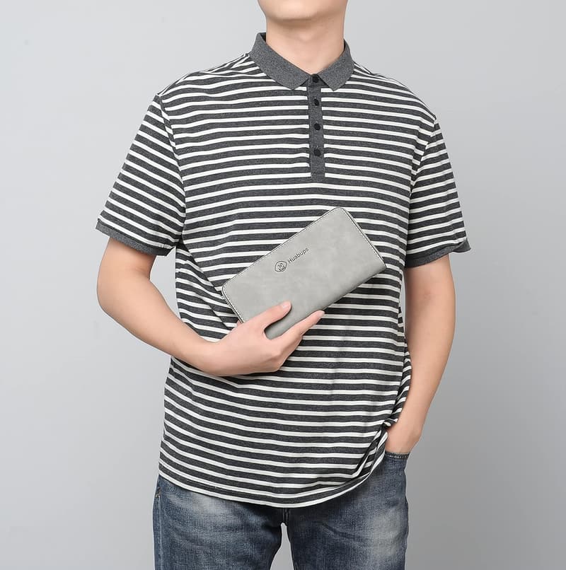 ビジネス用メンズレザー長財布 大容量 薄型 袋入れ スタイリッシュ