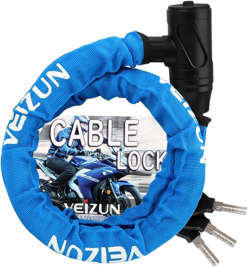 バイク・自転車用盗難防止チェーンロック φ22mm×1200mm 頑丈ブルー