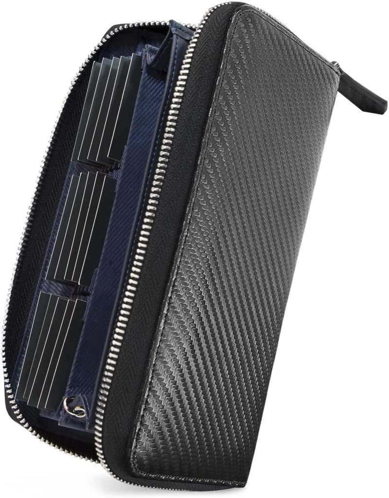 ビジネス用カーボンレザー長財布 メンズ 大容量23枚カード収納 ブラックネイビー