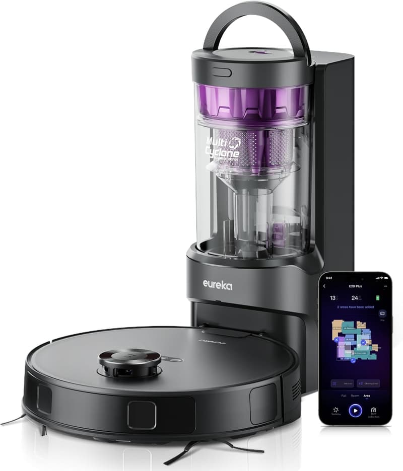 EUREKA E20PLUS ロボット掃除機 8000Pa 強力吸引 水拭き・自動ゴミ収集対応 ブラック