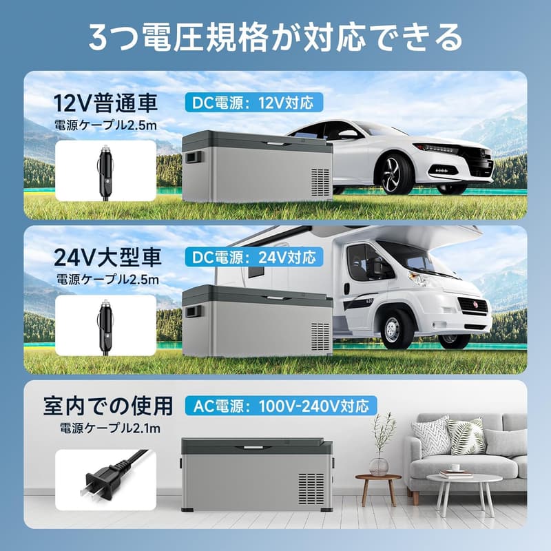 ポータブル冷蔵庫 20L 車載・家庭用 急速冷凍 -22℃~20℃ 省エネ 静音 2WAY電源