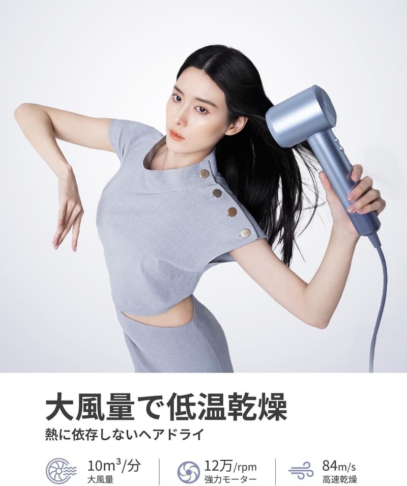 【速乾・軽量】PLUZZ 大風量ドライヤーUltra【ホルダー付き】120,000RPM強力モーター・低騒音・コンパクト - 出張・家庭・サロン用 (シルバー)