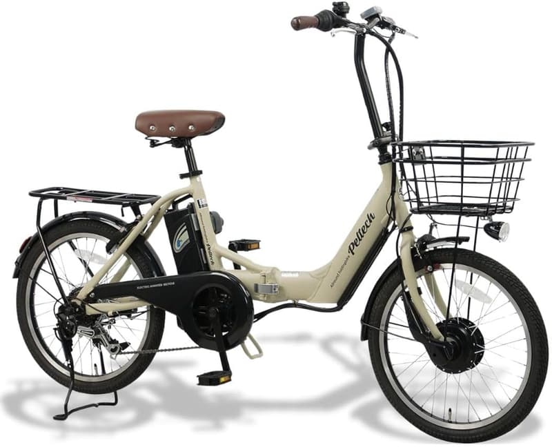 アルミ折り畳み電動アシスト自転車 20インチ シマノ6段変速 両立スタンド付き【簡易組立】